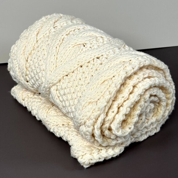 Coach Cable Knit Wool Winter Scarf 76” Off White NWT Cozy 100% Wool - Picture 3 of 6